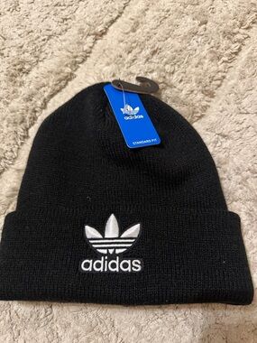 adidas Black Beanie with White Trefoil Logo